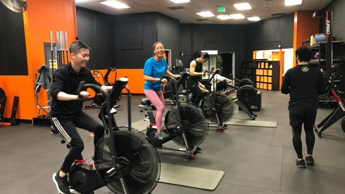 Members working out on the bikes at our gym in San Dimas